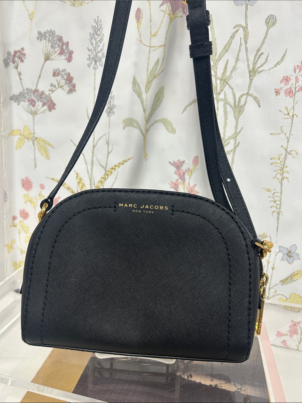Marc Jacobs Black Saffiano Leather Dome Crossbody Bag